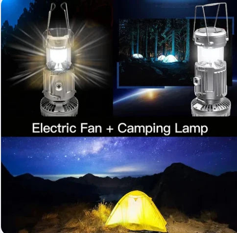🌞 Lámpara de Camping con Ventilador, Power Bank y Carga Solar 🔋
